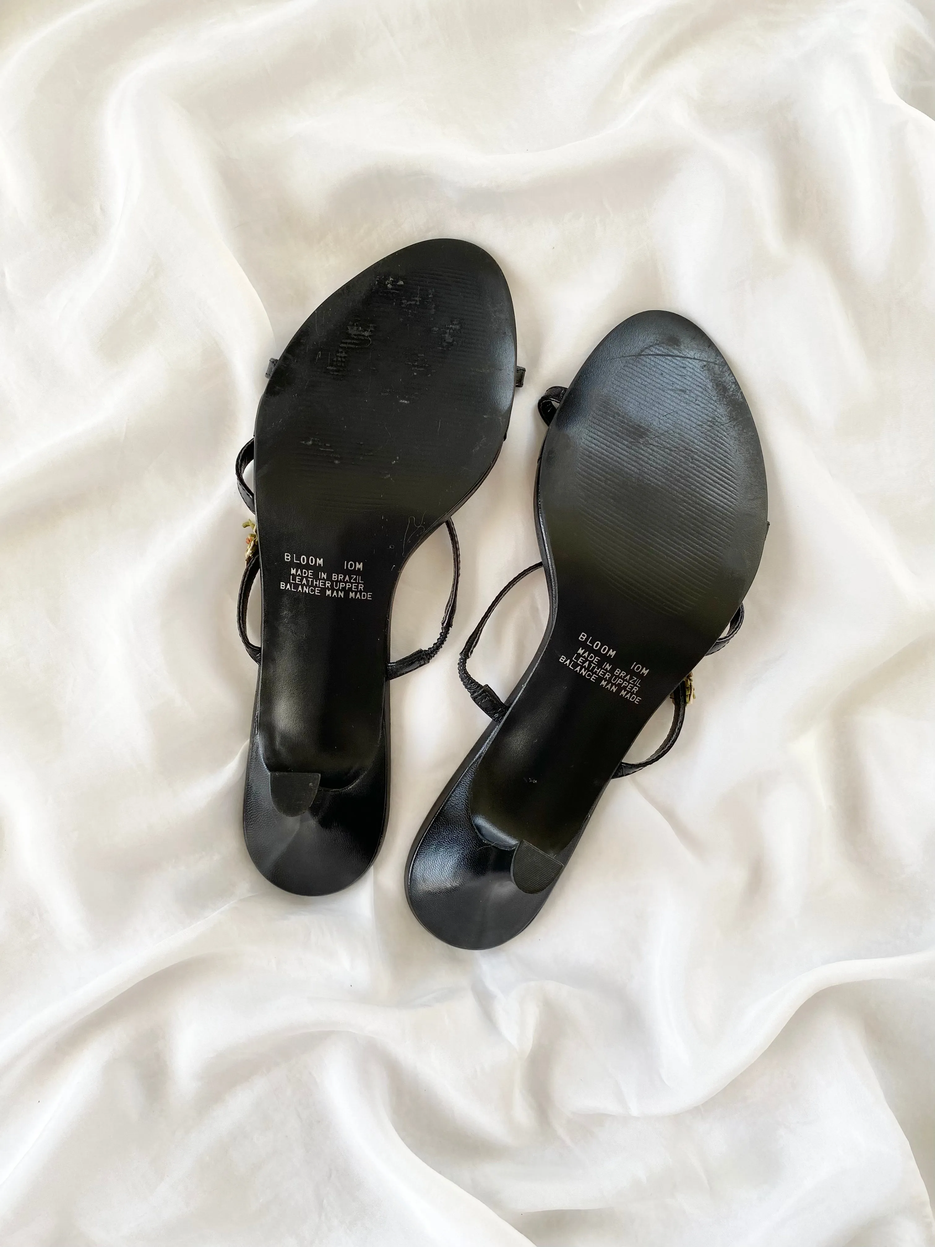 2000s Black Carlos Santana Open Toe Strappy Flower Heels (10)