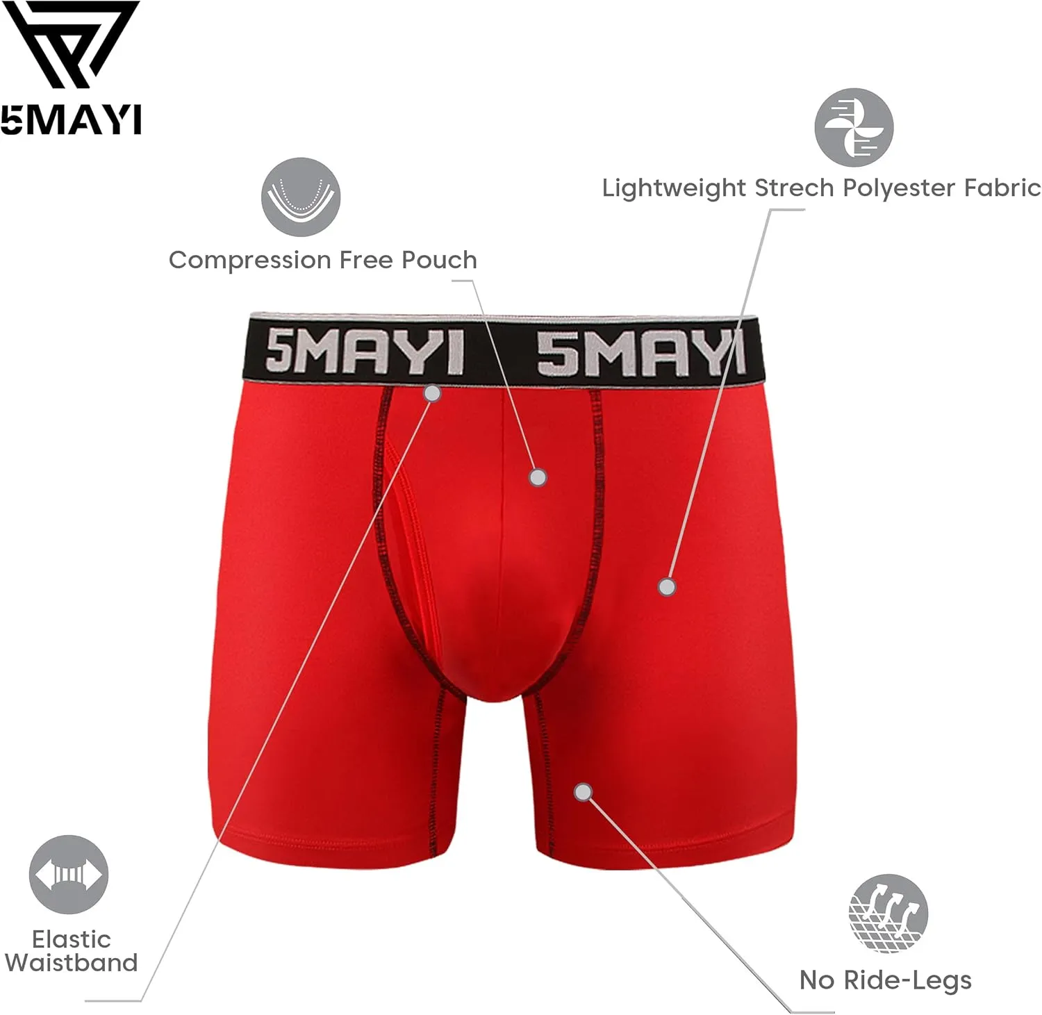 5Mayi Men's Boxer Briefs Fly Front with Pouch Athletic Mens Underwear Performance Boxer Briefs for Men Pack