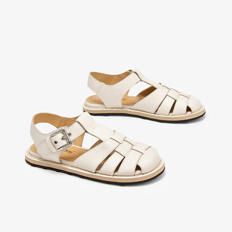 BeauToday Leather Round Closed-Toe Gladiator Fisherman Shoes for Women