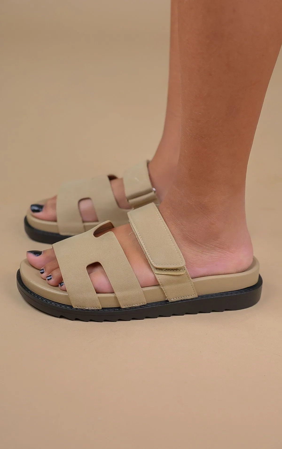 Beige Faux Suede Gladiator Velcro Strap Sandal