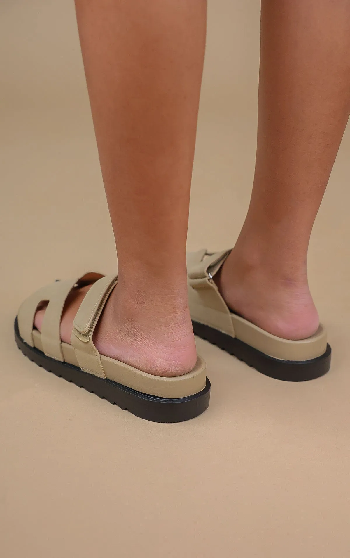 Beige Faux Suede Gladiator Velcro Strap Sandal