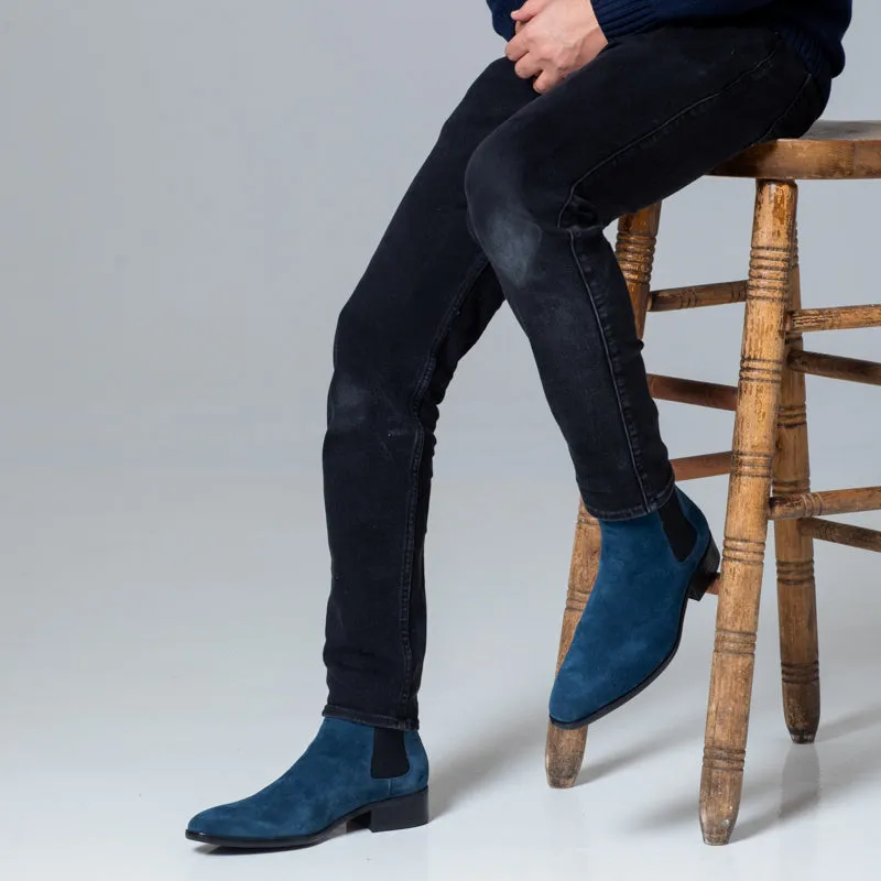 Byron High Heel Boot - Suede Blue