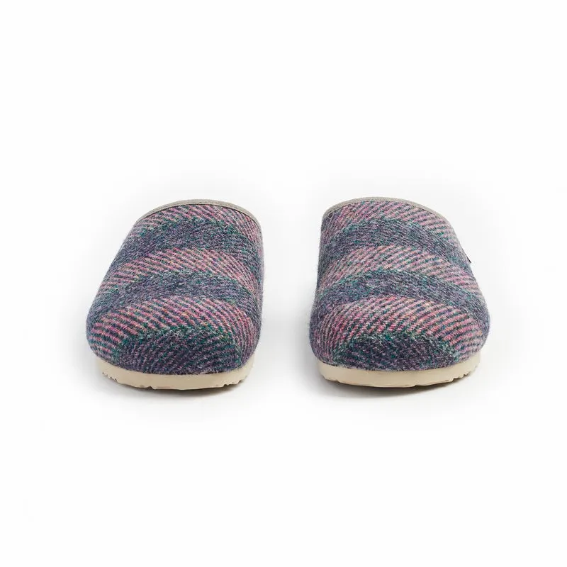 Charlotte - Harris Tweed Slipper Clog - Denim / Pink Stripe