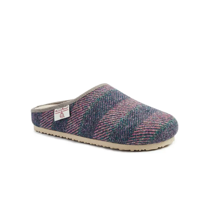 Charlotte - Harris Tweed Slipper Clog - Denim / Pink Stripe