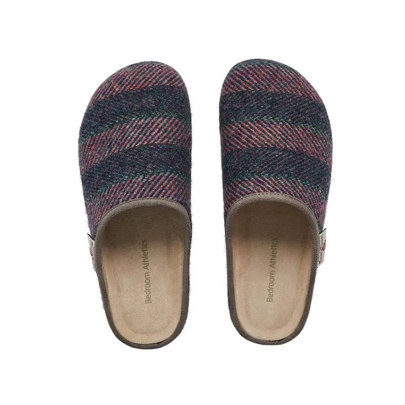 Charlotte - Harris Tweed Slipper Clog - Denim / Pink Stripe