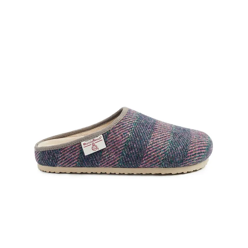 Charlotte - Harris Tweed Slipper Clog - Denim / Pink Stripe