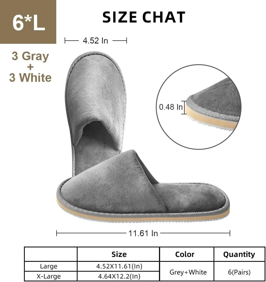 GONG GONG 6 Pairs Non Slip Disposable Slippers, Washable & Reusable, Closed Toe Crystal Velvet Slipper for Guest, Bathroom, House, Hotel, Party, SPA, Wedding