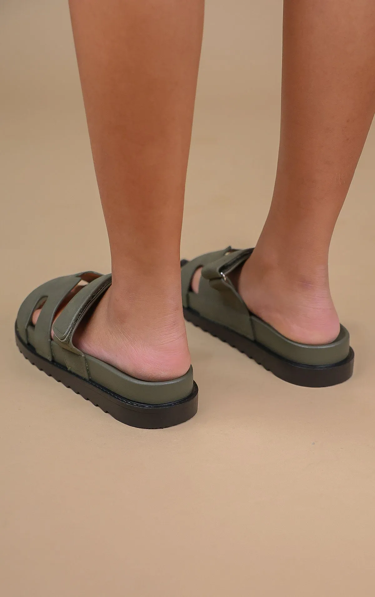 Green Faux Suede Gladiator Velcro Strap Sandal