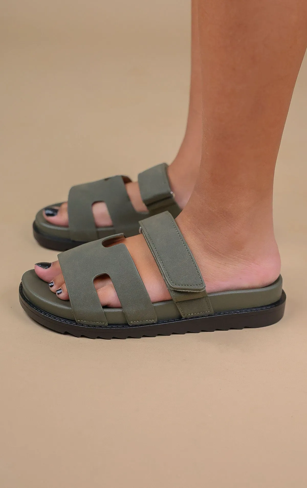 Green Faux Suede Gladiator Velcro Strap Sandal