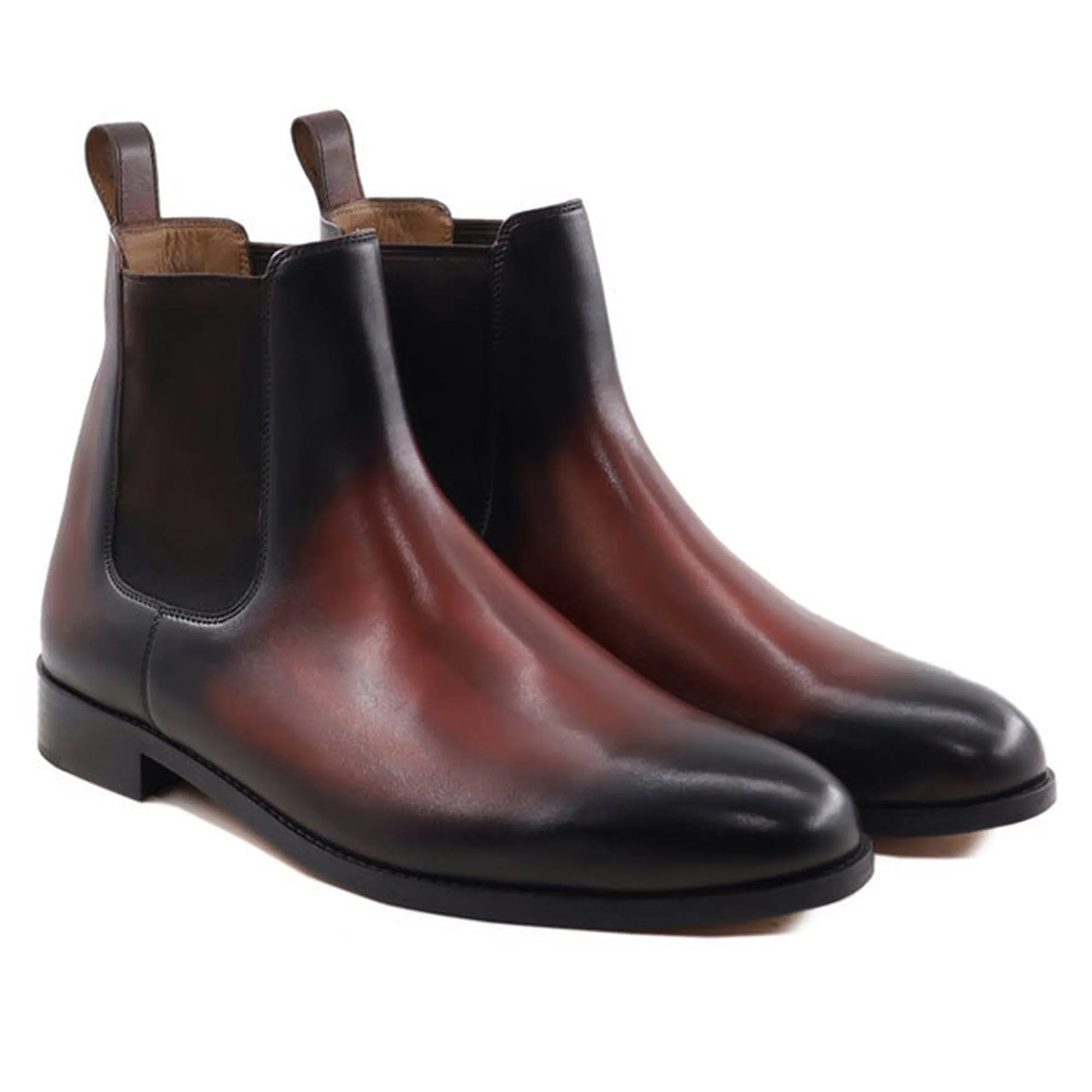 Handmade Customisable Black & Brown Finish Leather Chelsea Boots For Men
