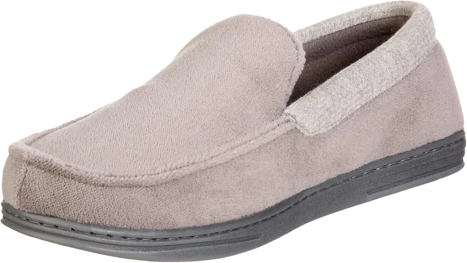 isotoner Men's Microterry and Waffle Travis Moccasin Slippers With Memory Foam Insole and Durable Rubber Outsole