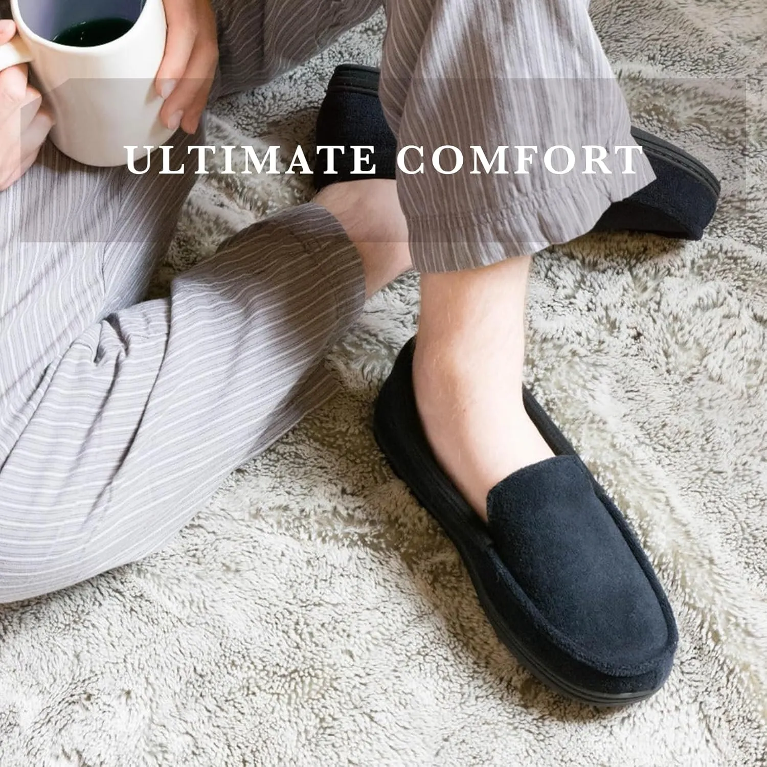 isotoner Men's Microterry and Waffle Travis Moccasin Slippers With Memory Foam Insole and Durable Rubber Outsole