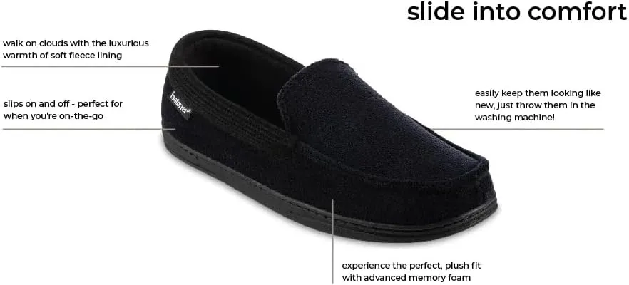 isotoner Men's Microterry and Waffle Travis Moccasin Slippers With Memory Foam Insole and Durable Rubber Outsole