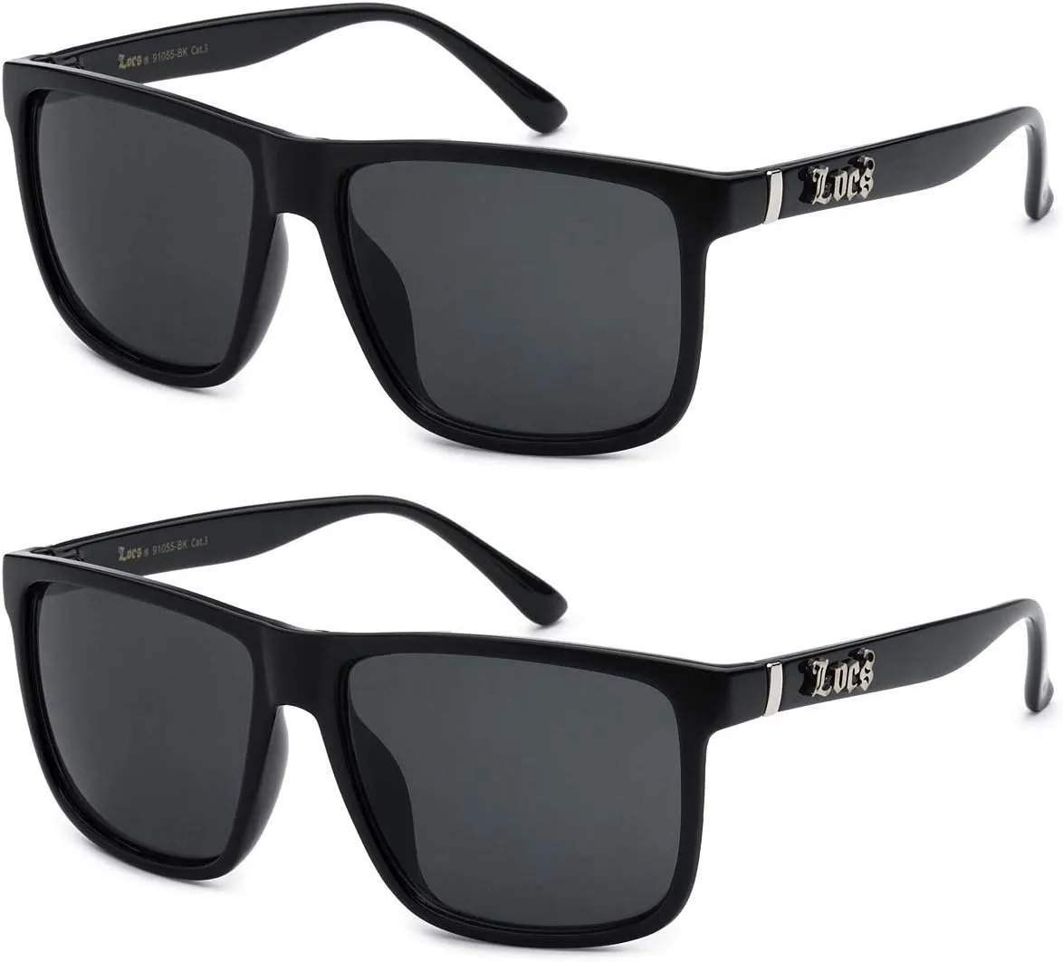 Locs 2 Pack 91055 Black Sunglasses Gangster Oversized Eyewear Flat Top Shades