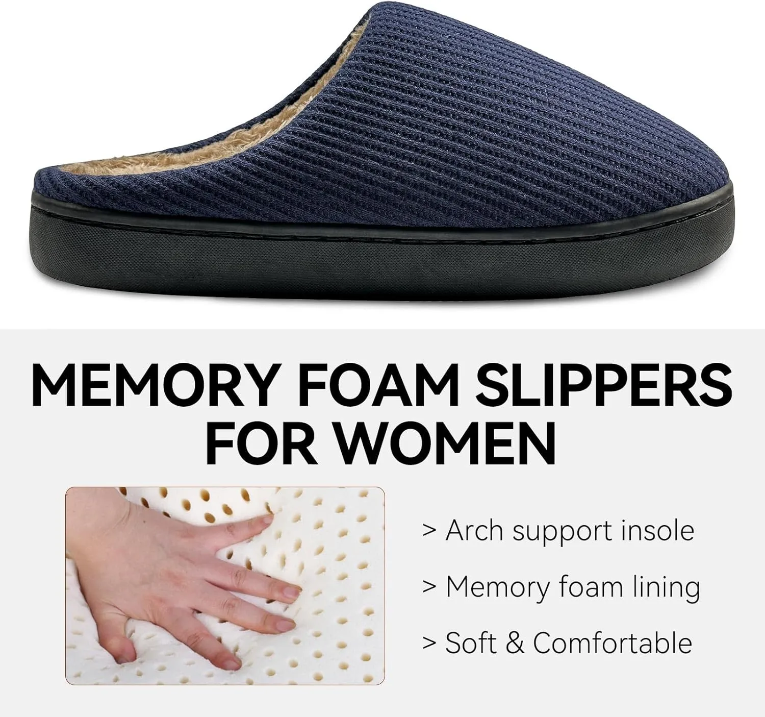 Men House Slippers Memory Foam Slippers for Women Casual Warm House Ladies Woman Indoor Outdoor Non Slip Cozy Men Bedroom Soft Shoes Size Navy Blue