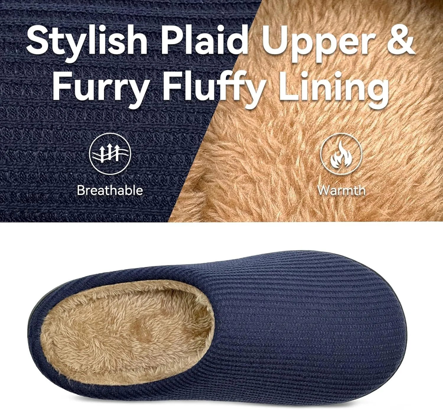 Men House Slippers Memory Foam Slippers for Women Casual Warm House Ladies Woman Indoor Outdoor Non Slip Cozy Men Bedroom Soft Shoes Size Navy Blue