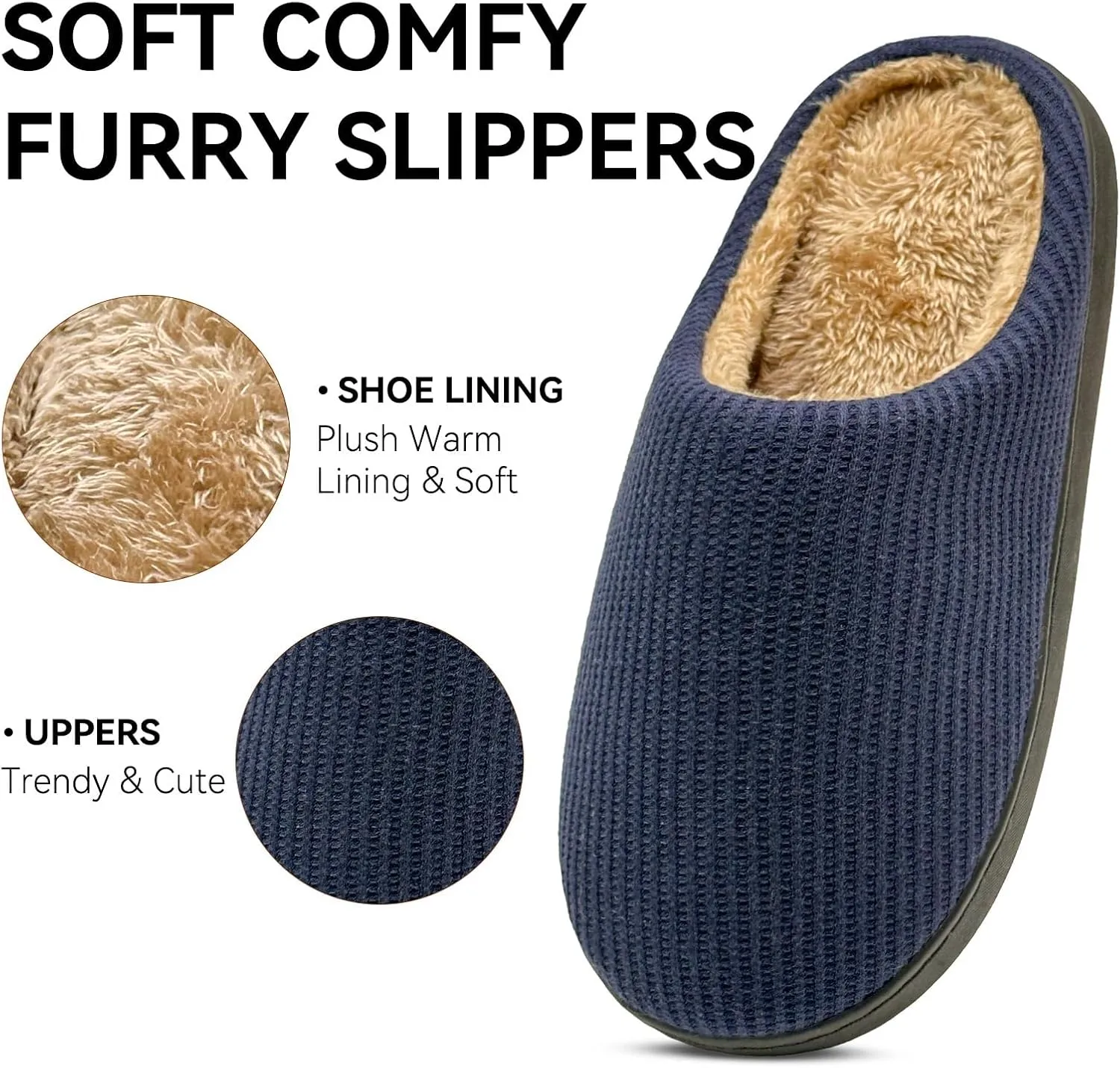 Men House Slippers Memory Foam Slippers for Women Casual Warm House Ladies Woman Indoor Outdoor Non Slip Cozy Men Bedroom Soft Shoes Size Navy Blue