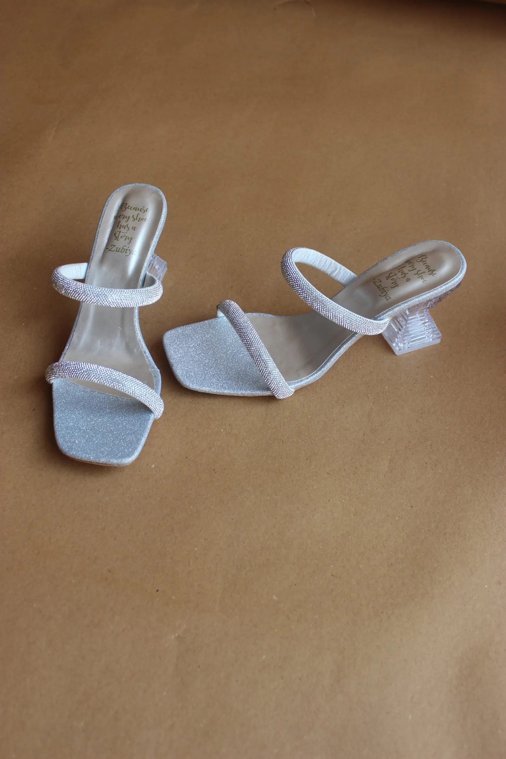 Silver two strappy crystal heel