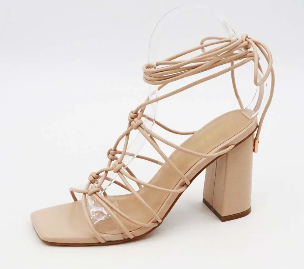 Strappy Lace Up Chunky Heels