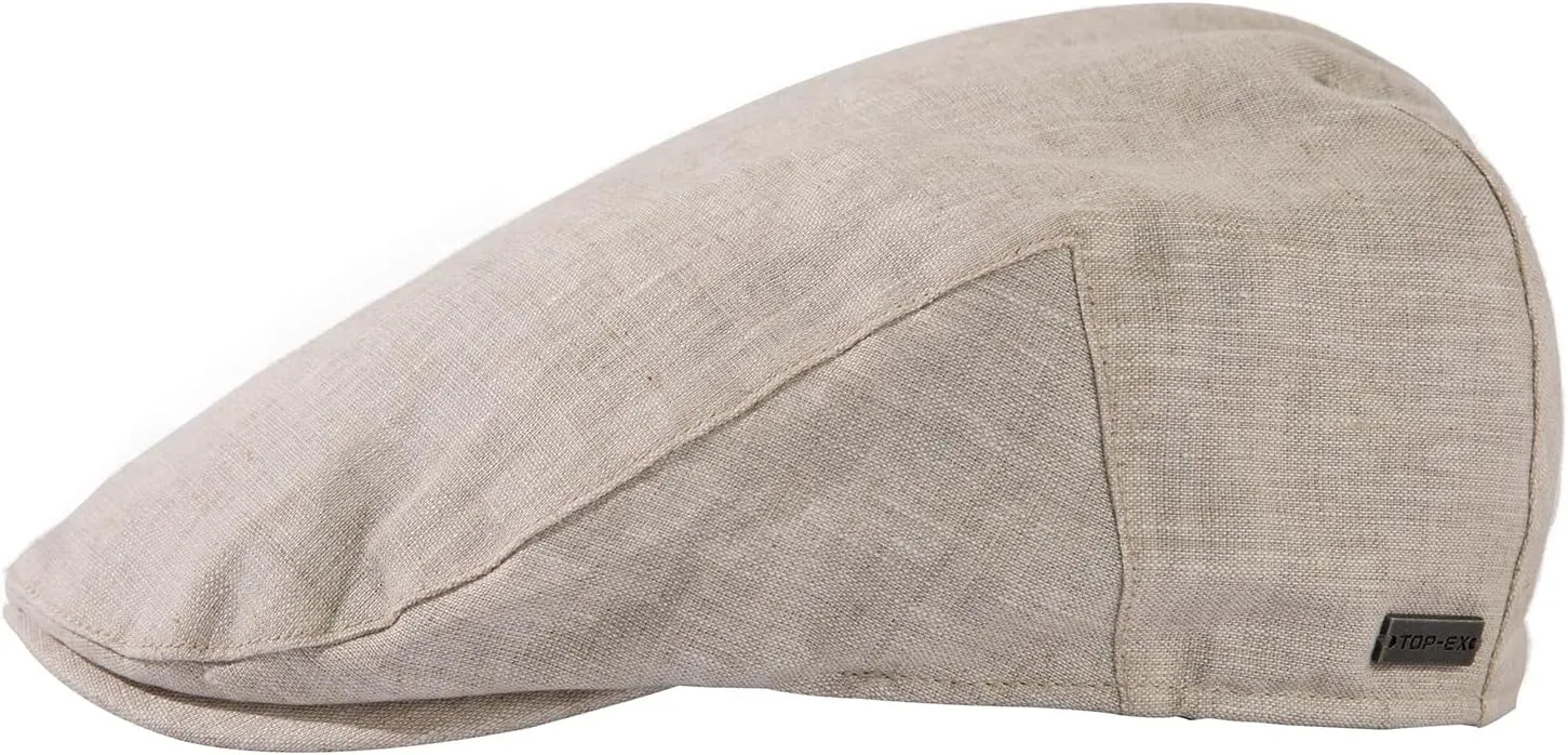 TOP-EX XL/XXL Mens 100% Linen Flat Cap Summer Cooling Newsboy Hats Cotton Lining