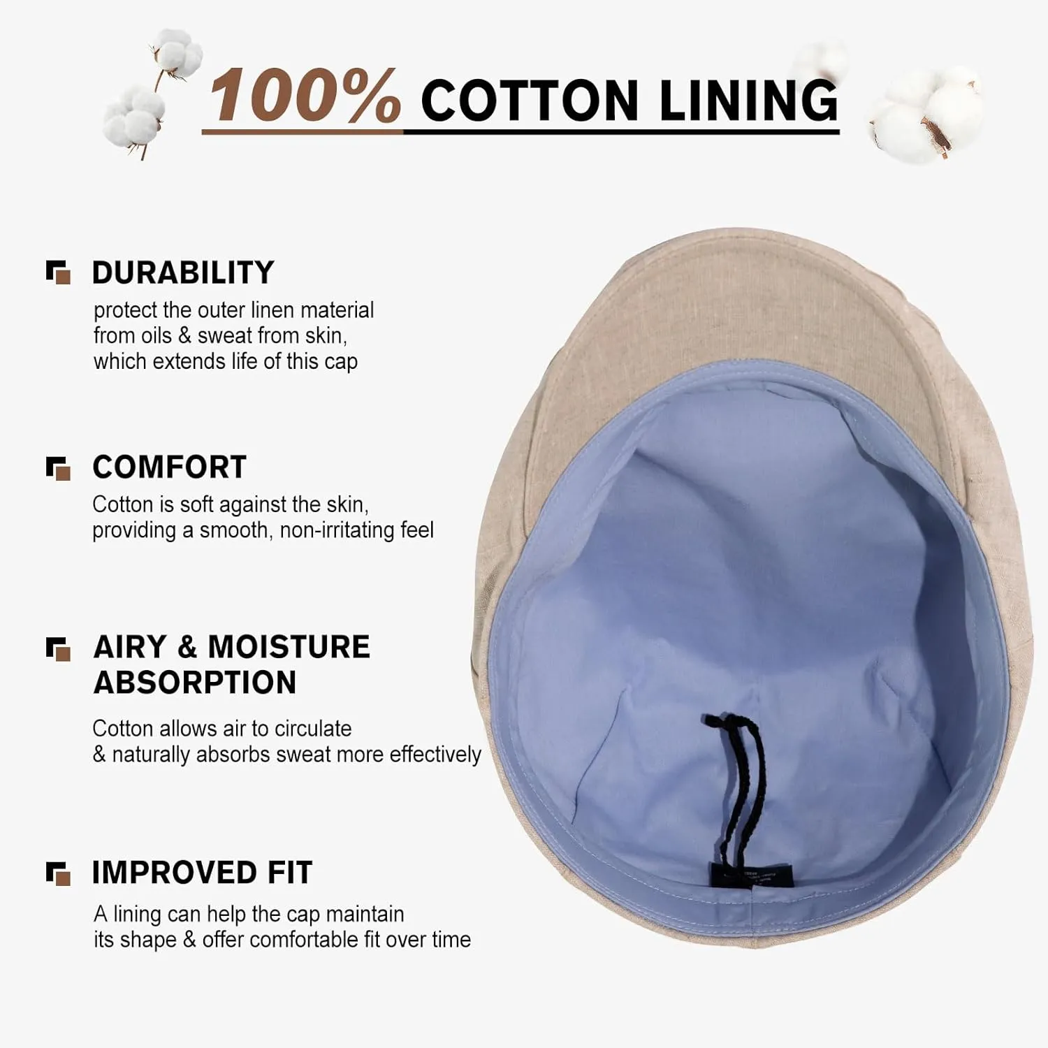 TOP-EX XL/XXL Mens 100% Linen Flat Cap Summer Cooling Newsboy Hats Cotton Lining