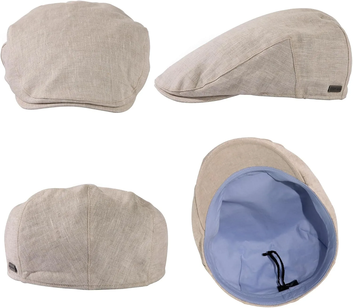 TOP-EX XL/XXL Mens 100% Linen Flat Cap Summer Cooling Newsboy Hats Cotton Lining