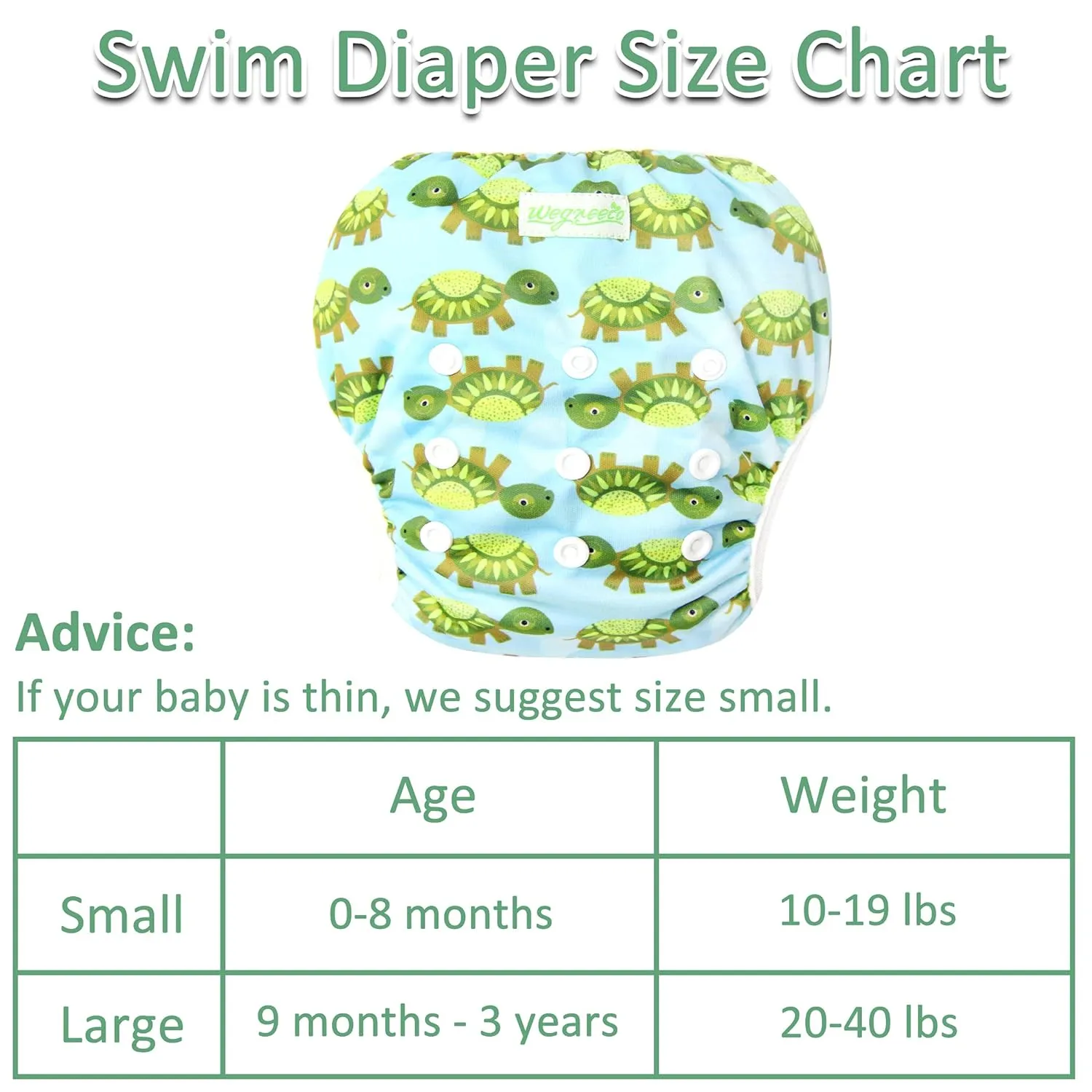 wegreeco Baby & Toddler Snap One Size Adjustable Reusable Baby Swim Diaper (Diving, Ocean, Turtle, Large, 3 Pack)
