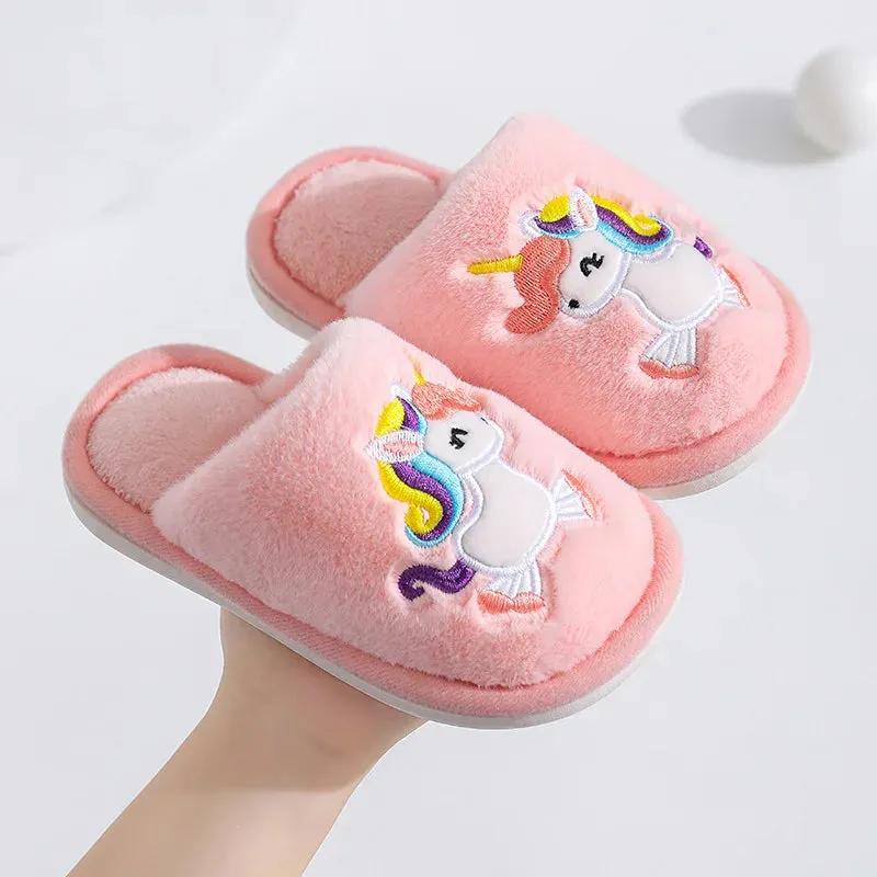 Winter Rabbit Slippers Kids Girls Boys Home Shoes Baby Fur Slides Cotton Indoor Warm Fluffy House Children Unicorn Slipper